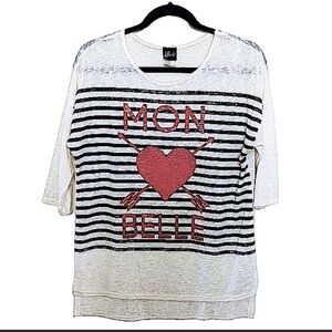 𝅺paris Brand Breton Stripe Graphic Sleeve T-shirt Size Medium